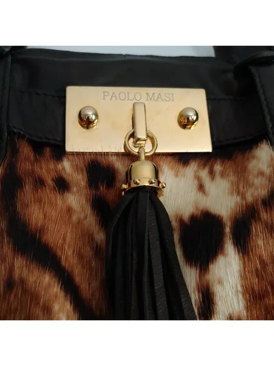 Paolo Masi Italian Leather Calf Hair Animal Print Handbag Mob Wife Loud Luxury - Picture 3 of 16